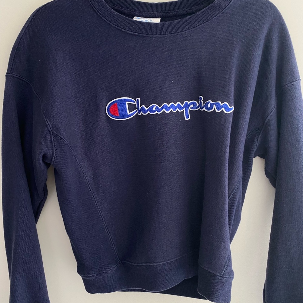 Vintage Champion Reverse Weave Sweater Navy Ladies - Picture 5 of 7